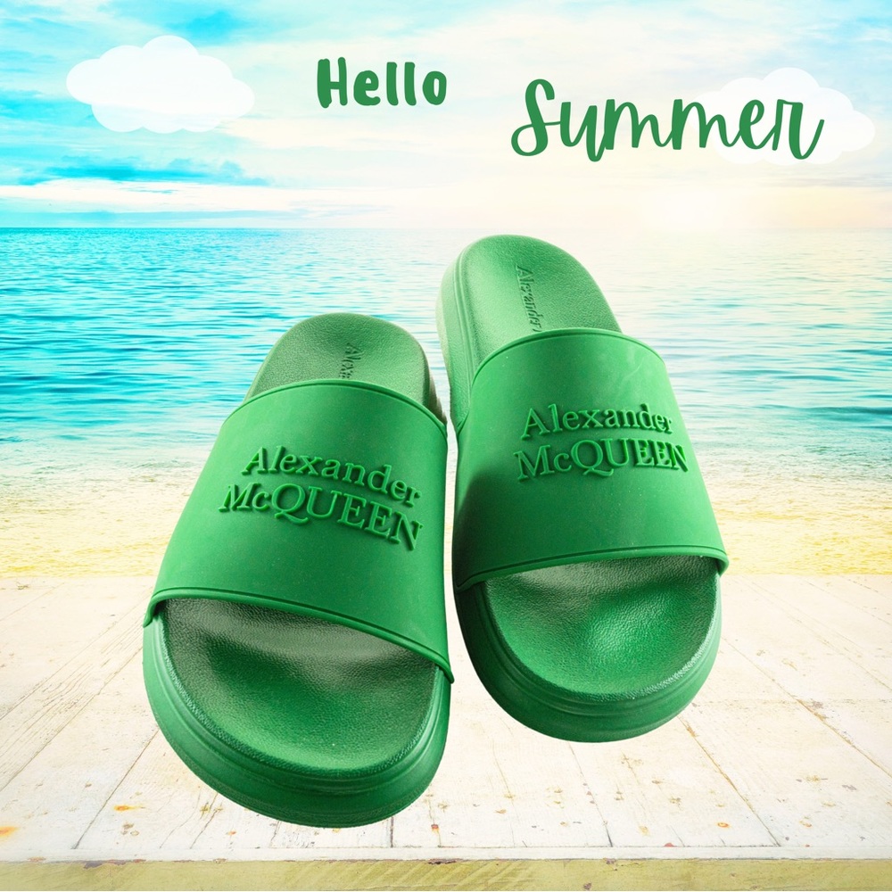 Alexander Mcqueen Hybrid Logo Slide Men Sandals, Chome Green, Size 45 EU (12 US)